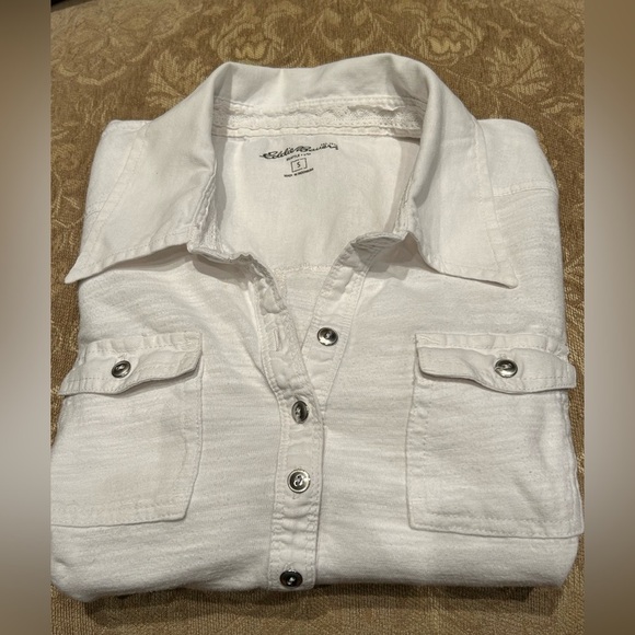 Eddie Bauer White Long Sleeve Henley Shirt Women’s Small Button Front Pullover - Picture 6 of 6